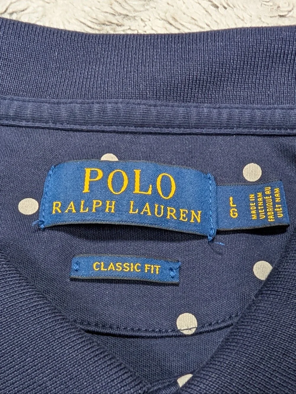 Polo Ralph Lauren Shirt Mens L Blue Navy Polka Dot Performance Classic